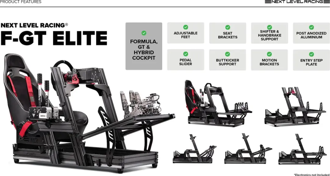 Next Level Racing F-GT Elite NLR-E003 Simulator Cockpit - Front & Side Mount Edition Zwart