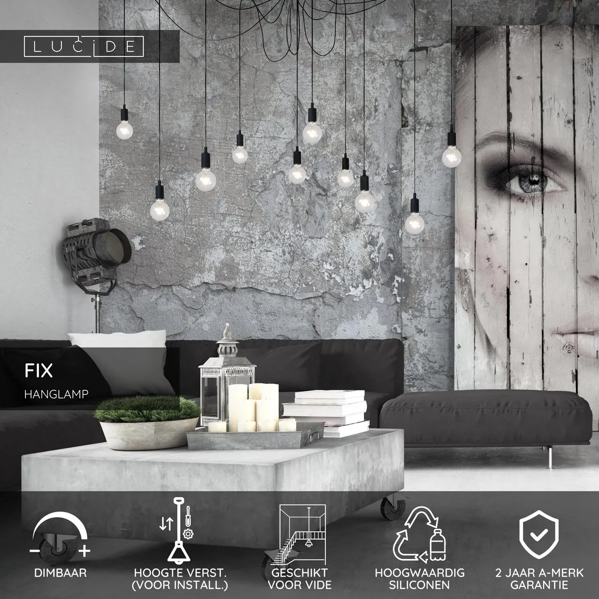 Lucide FIX Hanglamp 10xE27 - Zwart