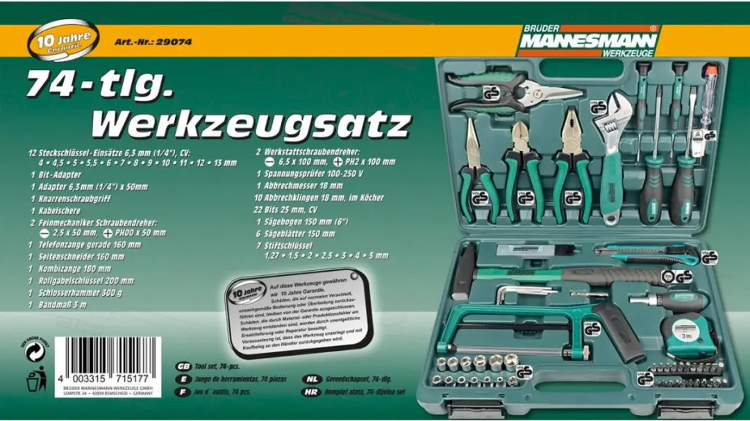 Brüder Mannesmann M29074 Gereedschapset 74-delig