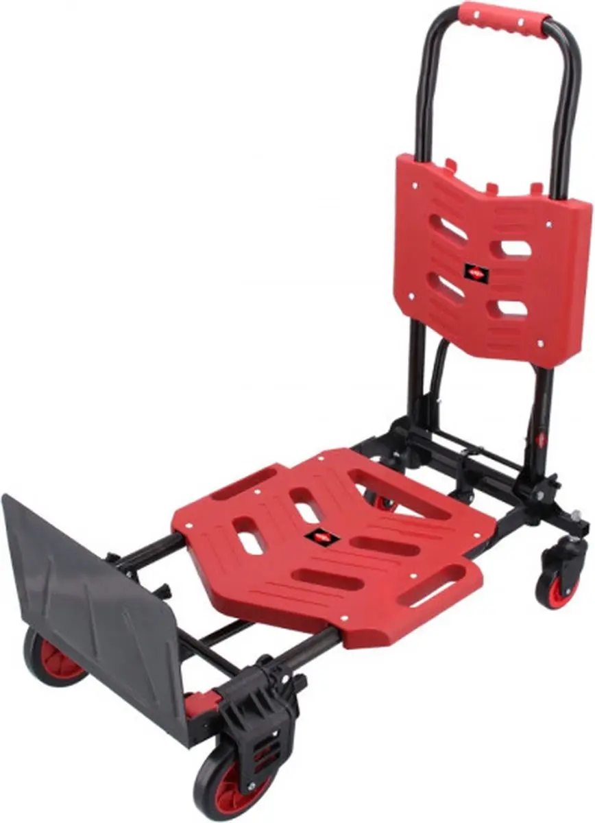 Airpress Opvouwbare 2-in-1 Steekwagen 4 Wielen - Zwart/Rood