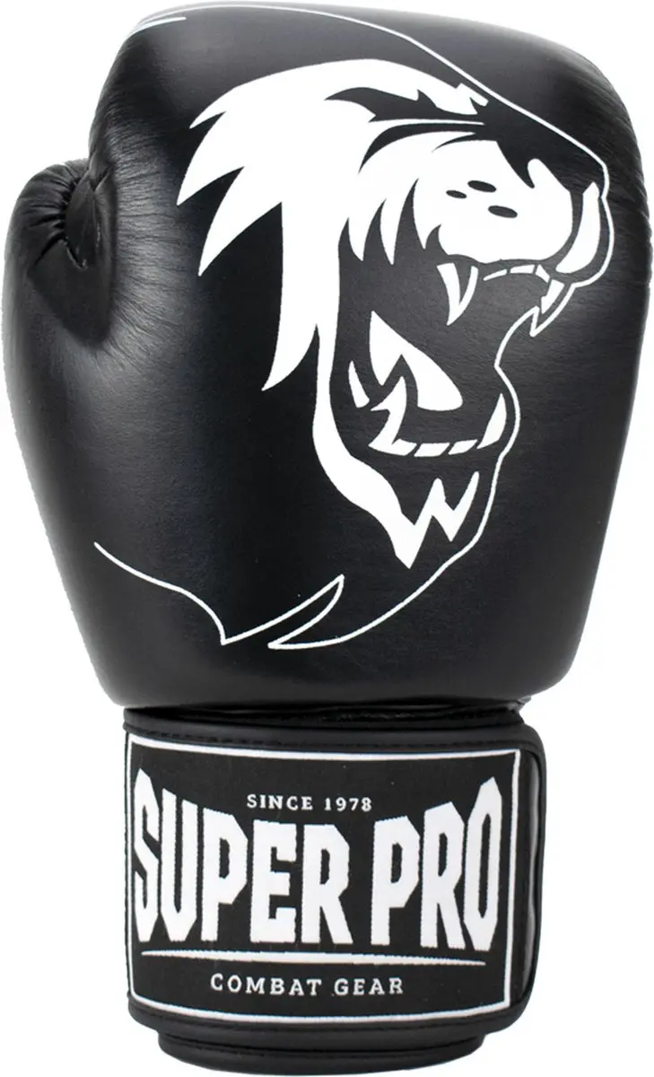 Super Pro Warrior Lederen Bokshandschoenen 14oz - Zwart/Wit