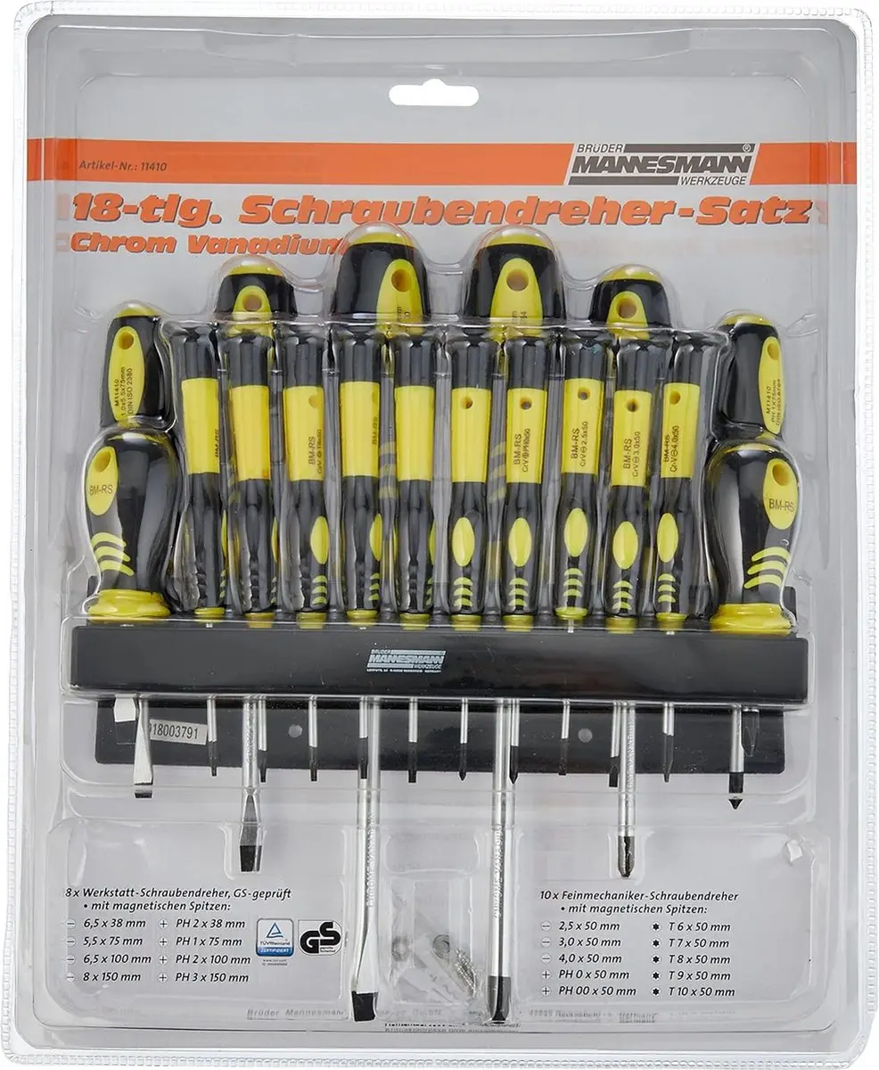 Brüder Mannesmann M11410 Schroevendraaierset 18-delig - Magnetisch - Geel/Zwart