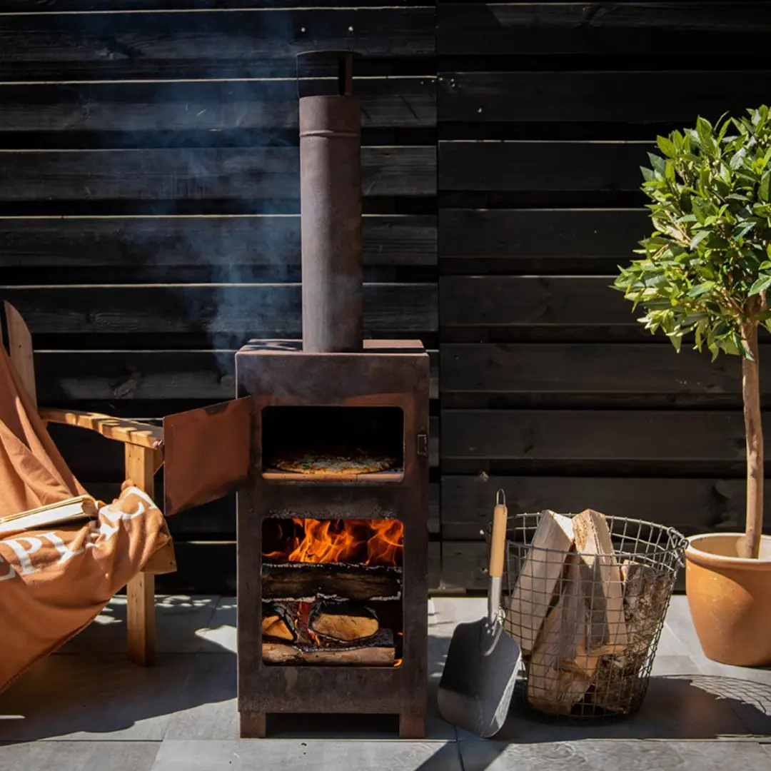 Esschert Design Terraskachel met Pizzasteen - Roestbruin
