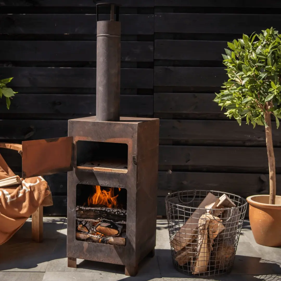 Esschert Design Terraskachel met Pizzasteen - Roestbruin