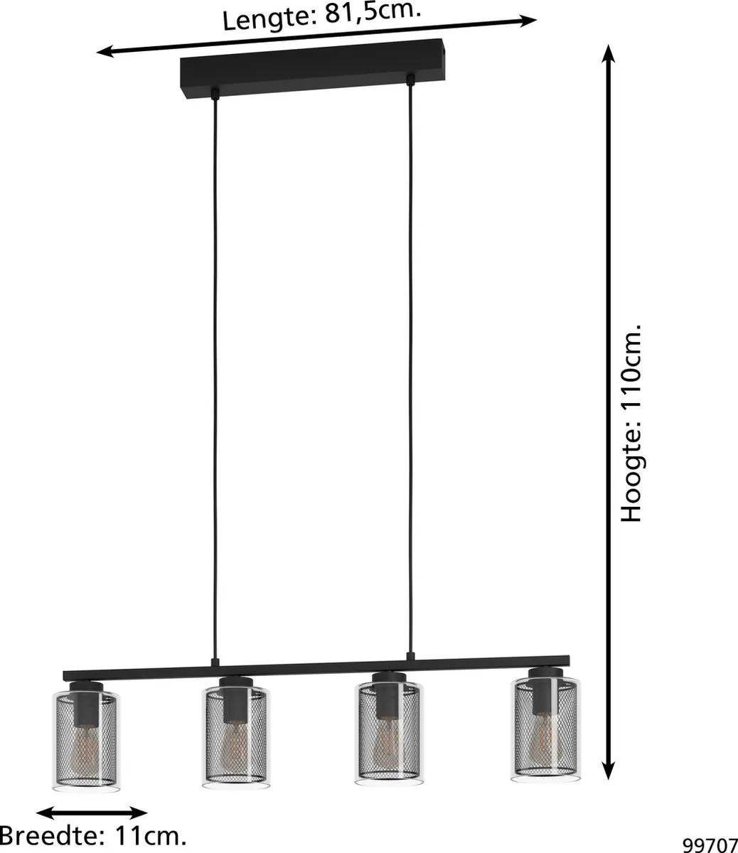 Eglo Zocabon Hanglamp E27 - 81,5 cm - Zwart