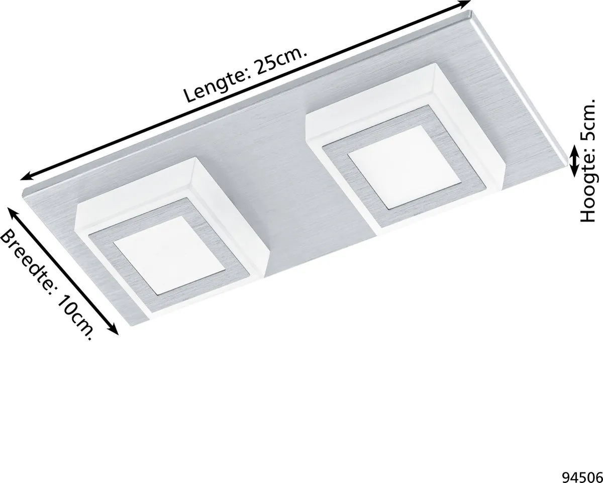Eglo Masiano Plafondlamp 4 Leds - Aluminium - Warm wit 3000K - afbeelding 6 van 6