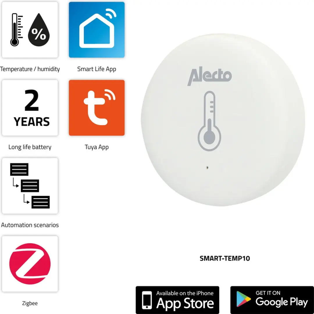 Alecto SMART-TEMP10 Zigbee Temperatuur/Vochtigheidssensor - Wit