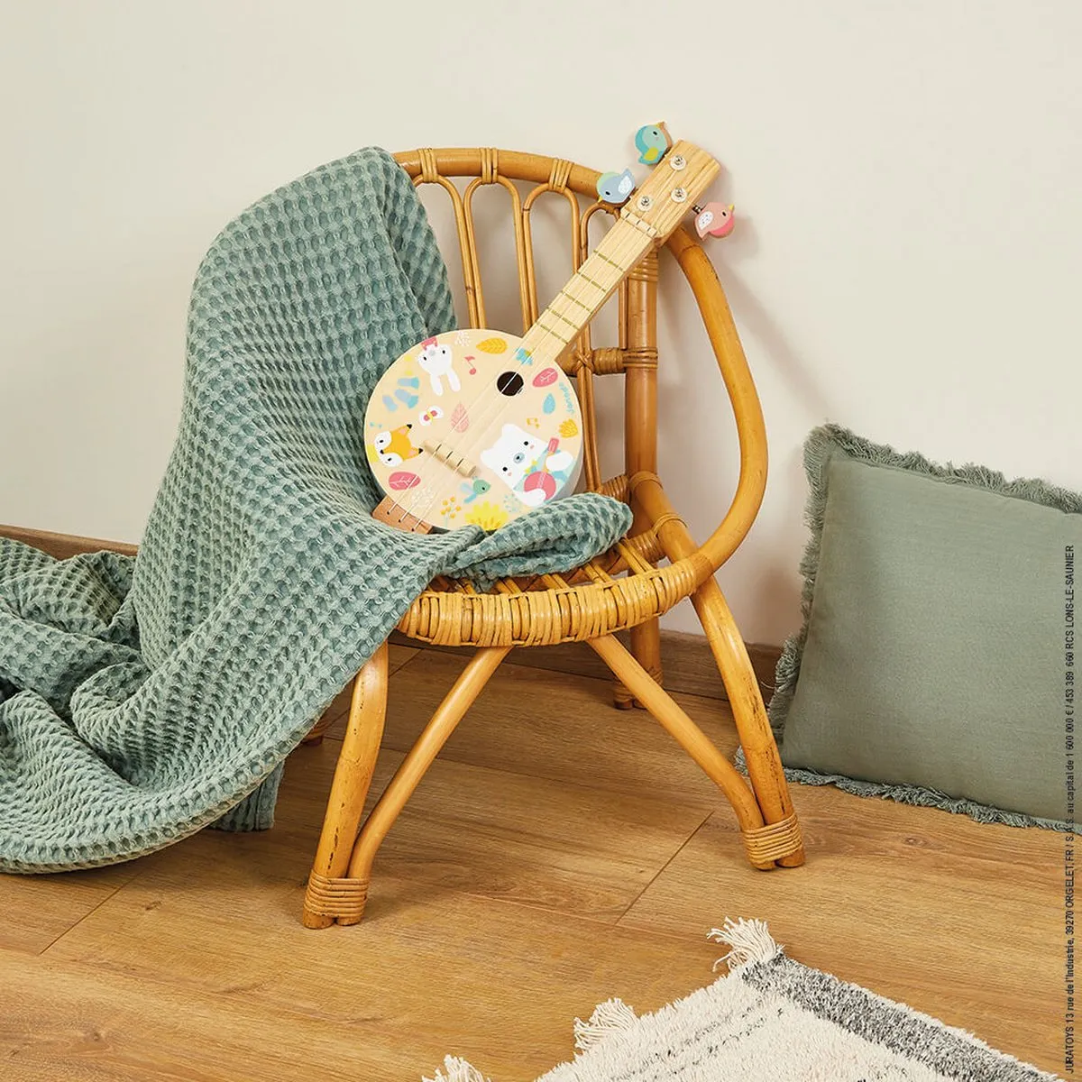 Janod Pure - Houten Banjo - Gemaakt Van Natuurlijk Hout Met Pastelkleuren - 3 Reserve Koorden Inbegrepen - Geschikt Vanaf 3 Jaar