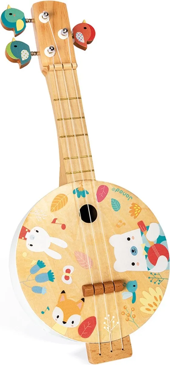 Janod Pure Houten Banjo - Multikleur - 3 Reserve Koorden - afbeelding 6 van 6