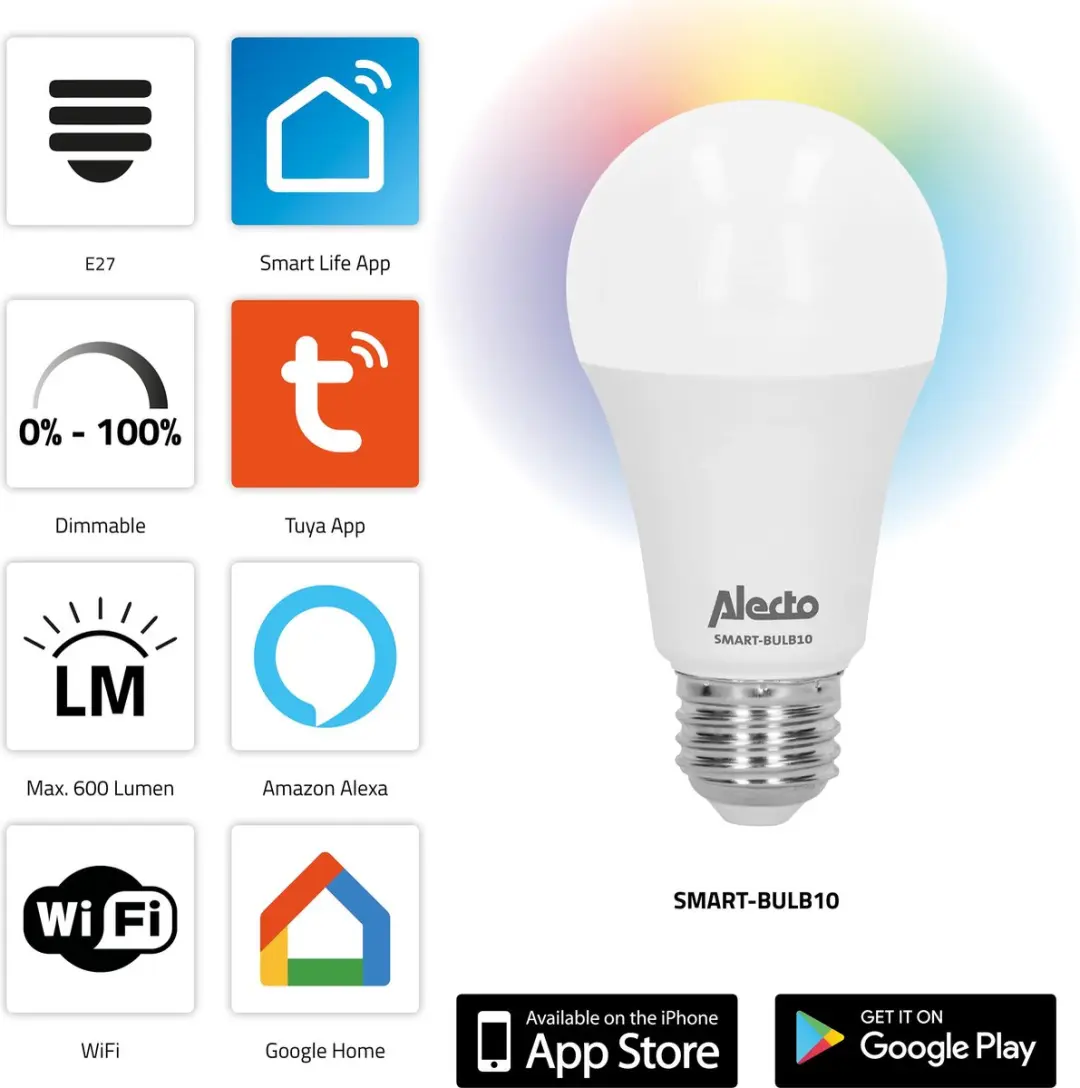 Alecto SMART-BULB10 Smart Wifi LED Kleurenlamp 6W RGBW