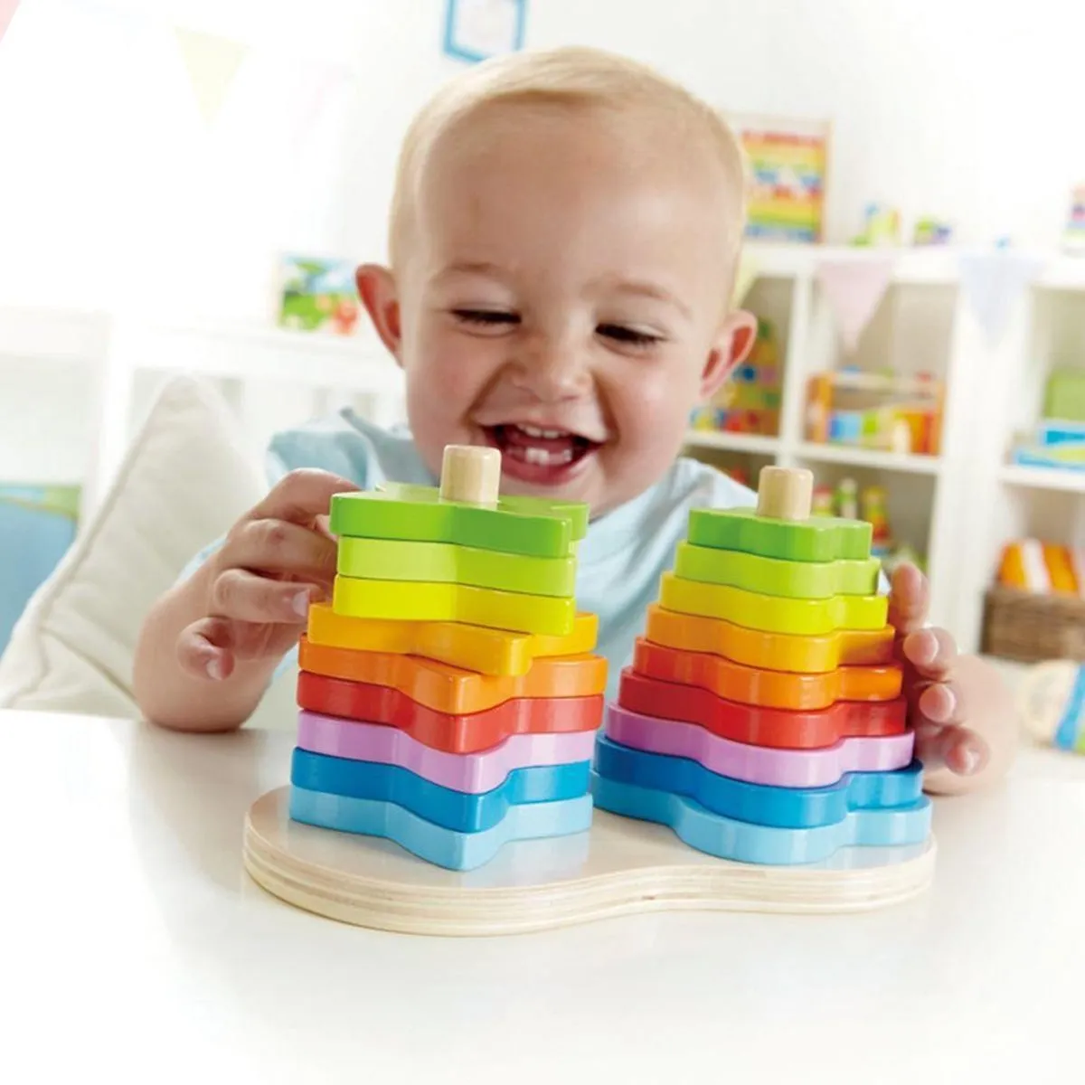 Hape Dubbele Regenboog Stapelaar - 18 Vormen - Veelkleurig