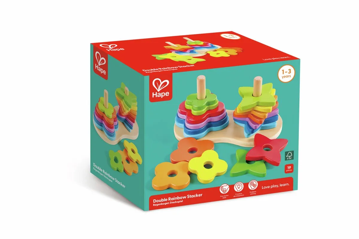 Hape Dubbele Regenboog Stapelaar - 18 Vormen - Veelkleurig