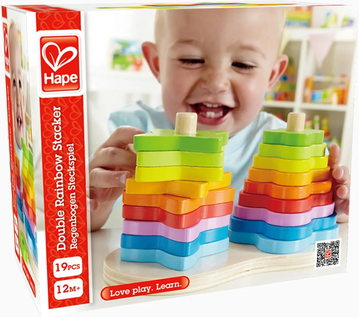 Hape Dubbele Regenboog Stapelaar - 18 Vormen - Veelkleurig - afbeelding 6 van 9