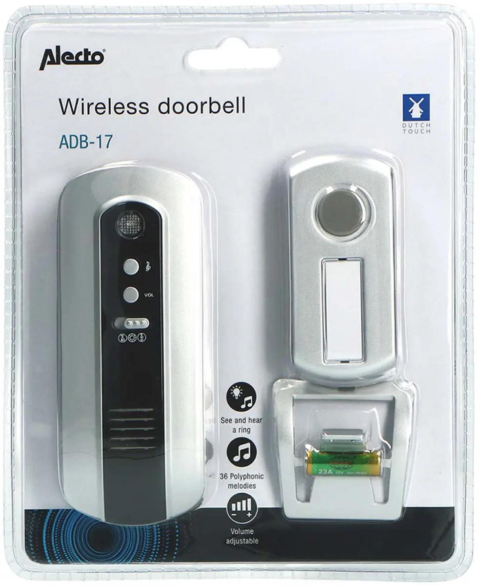 Alecto ADB-17 Draadloze Deurbel - 36 Melodieën - Zilver-Zwart