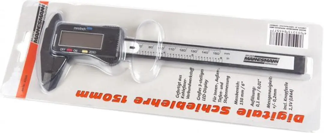 Brüder Mannesmann Digitale Schuifmaat 150mm - Grijs/Zwart