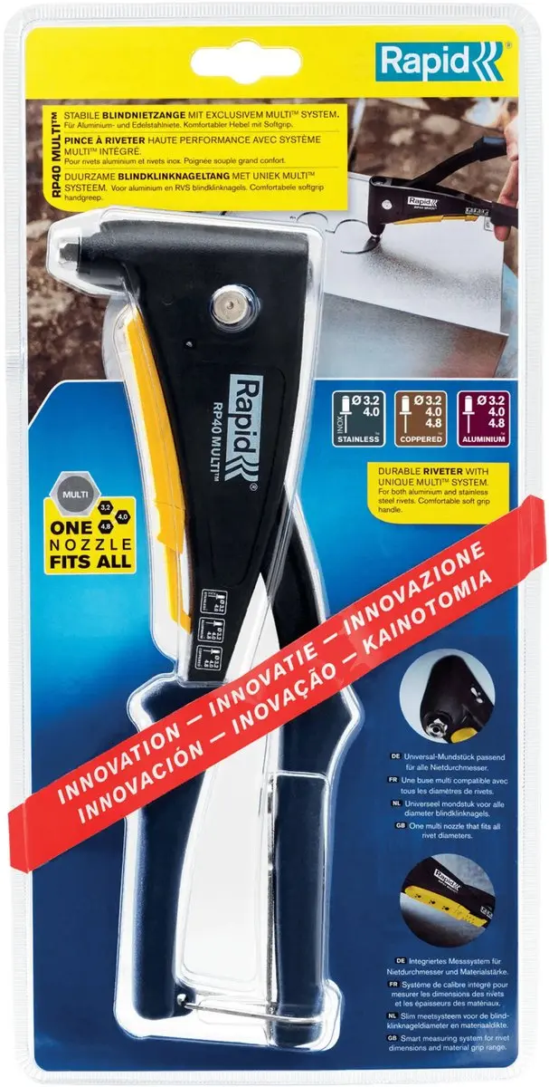 Rapid RP40 Blindklinknageltang - Multi Mondstuk - Mat Zwart/Blauw-Geel - afbeelding 6 van 6