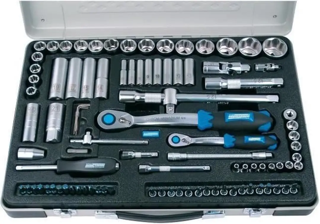 Brüder Mannesmann Set Stopcontacten 94-delig - 1/4" & 1/2" - Chroom - afbeelding 6 van 6