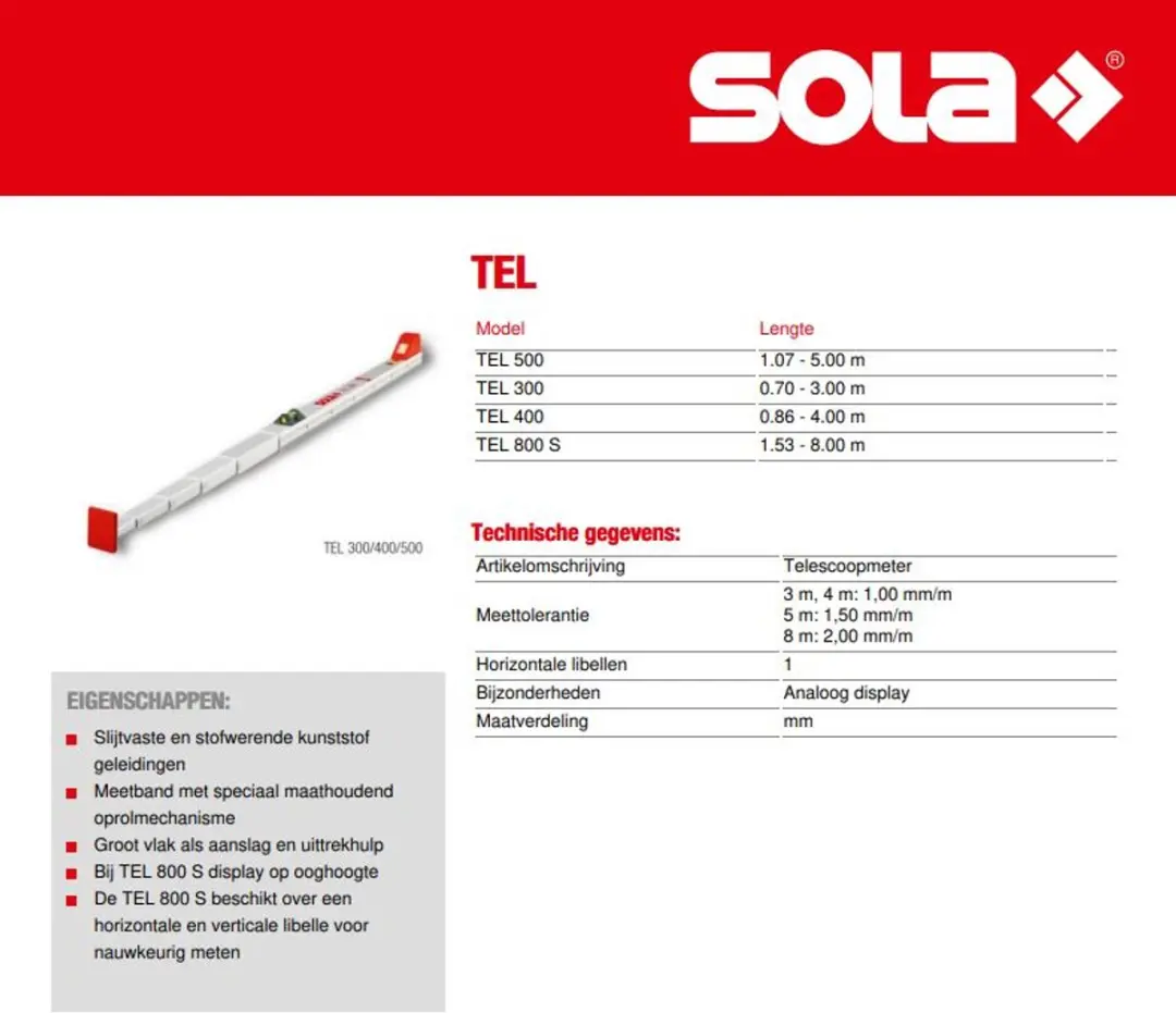 Sola 57070801 Telescoopmeter - Rood/Zilver - afbeelding 2 van 6