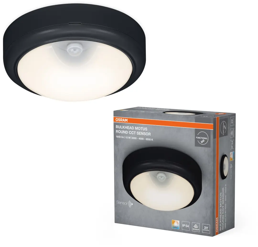 Osram Motus Round 15W CCT Sensor Plafondlamp - 180cm Ø - Zwart