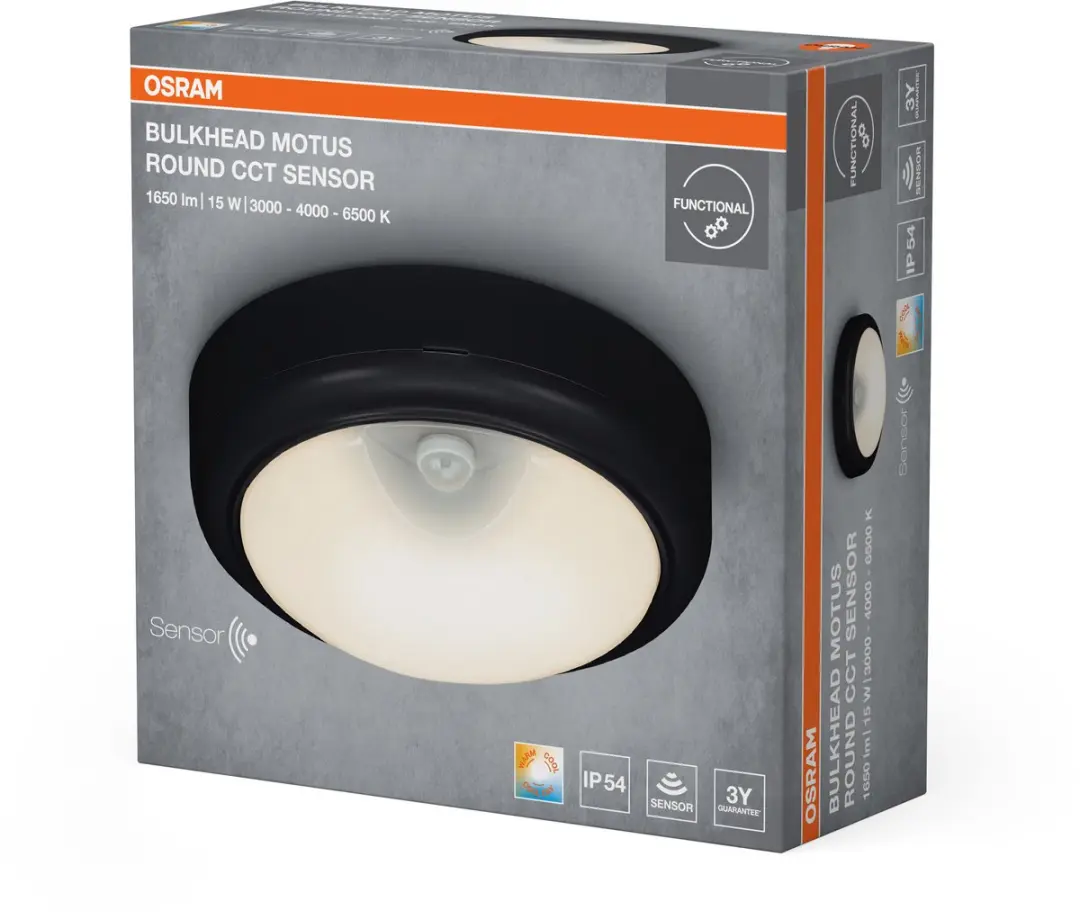 Osram Motus Round 15W CCT Sensor Plafondlamp - 180cm Ø - Zwart - afbeelding 6 van 6