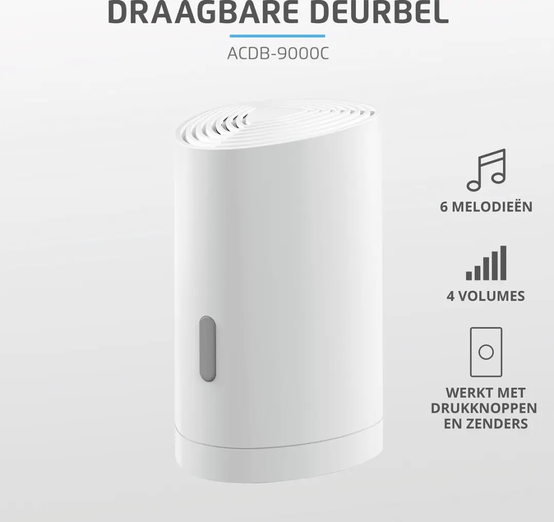 KlikAanKlikUit ACDB-9000C Draadloze Deurbelgong - 6 Melodieën - Wit