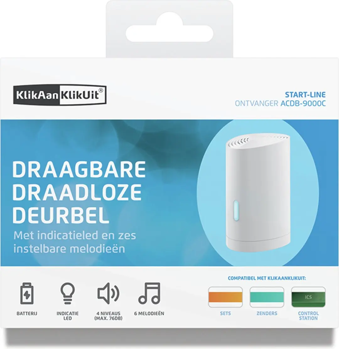 KlikAanKlikUit ACDB-9000C Draadloze Deurbelgong - 6 Melodieën - Wit