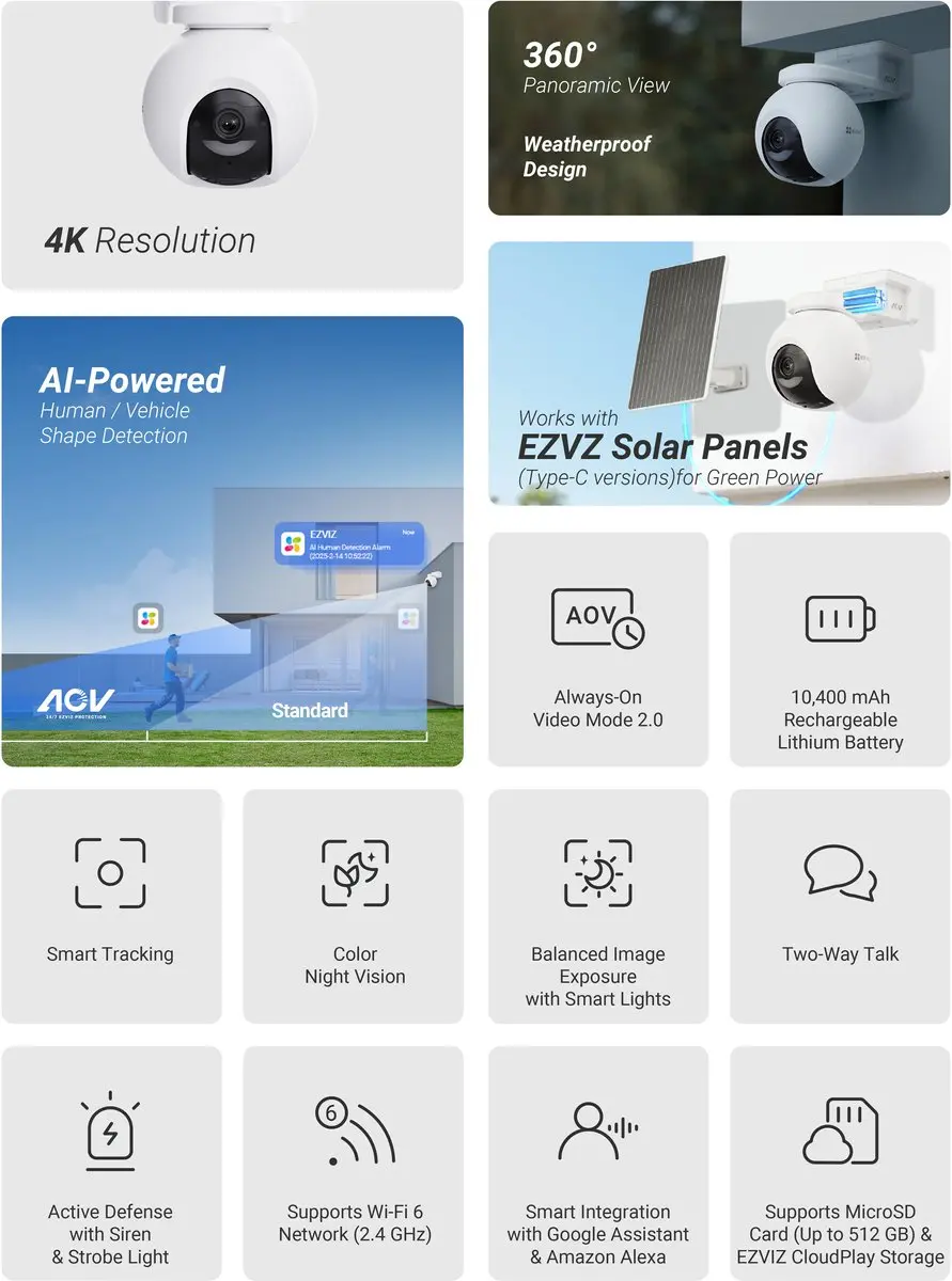 EZVIZ HB8 Pro 4K Beveiligingscamera - 360° Pan & Tilt - Wit