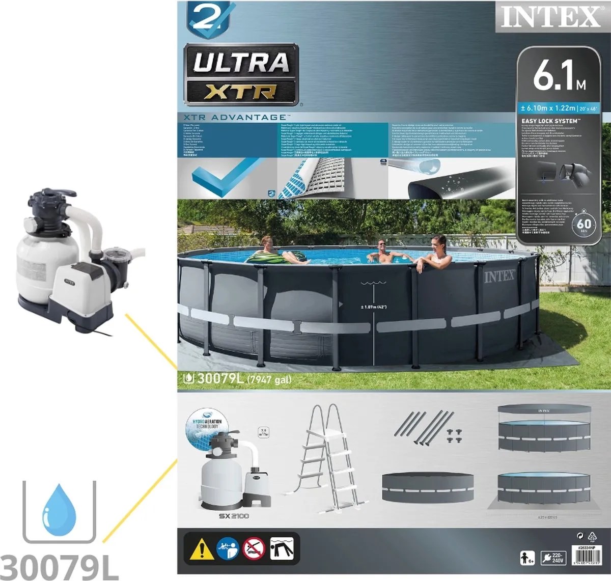 Intex Ultra XTR Frame 26334GN Opzetzwembad 610x122cm - Grijs