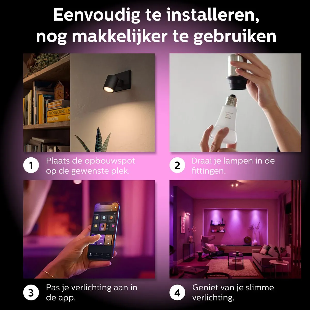 Philips Hue Runner Opbouwspot Zwart - GU10 RGBW