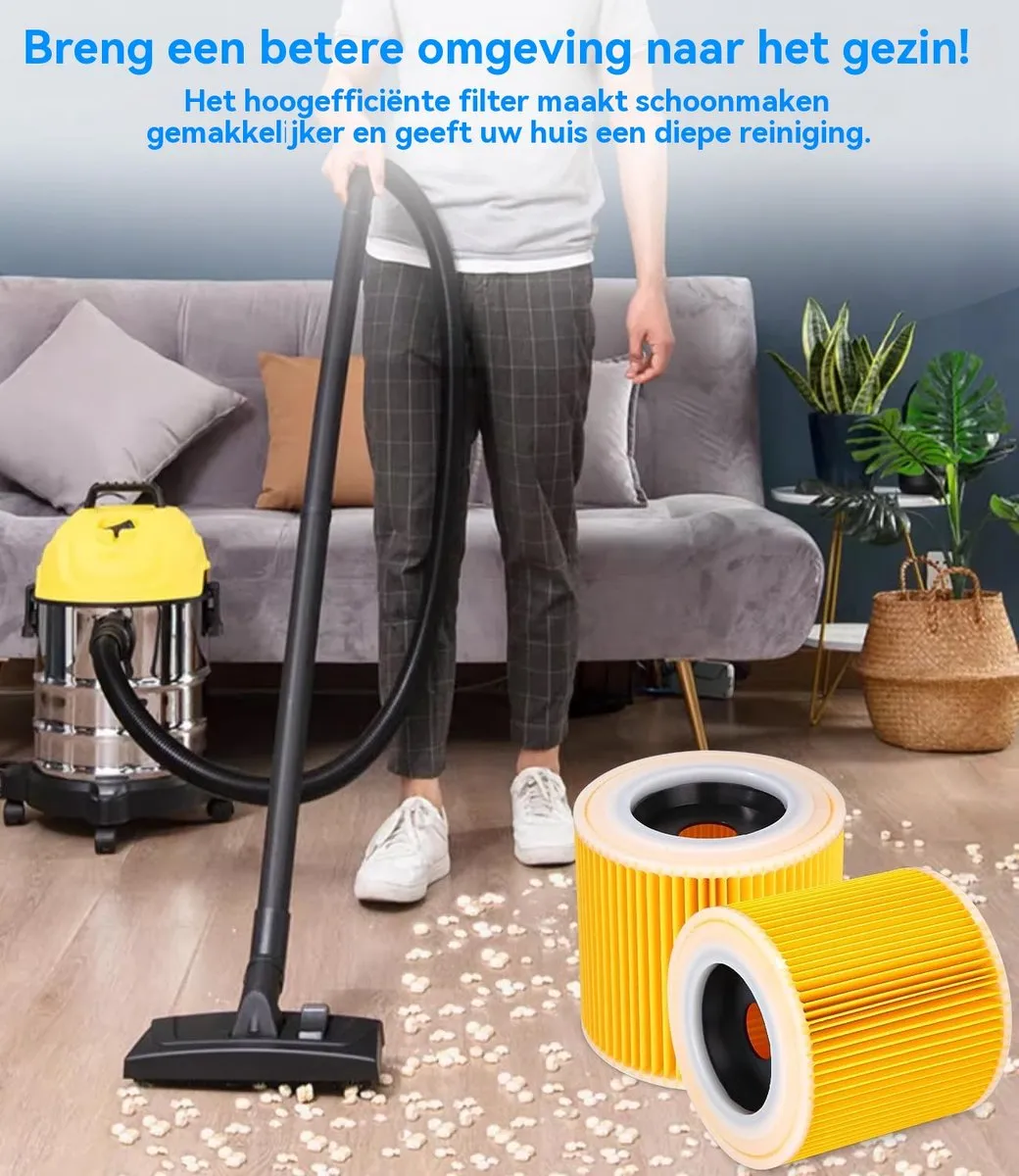 Filter Cartridge - Set Van 2 Stuks - Stofzuiger Filter Voor Kärcher - Voor WD3 Premium WD2 WD3 WD3P MV2 MV3 - Vervangfilter WD3 - 6.414-552.0/64145520