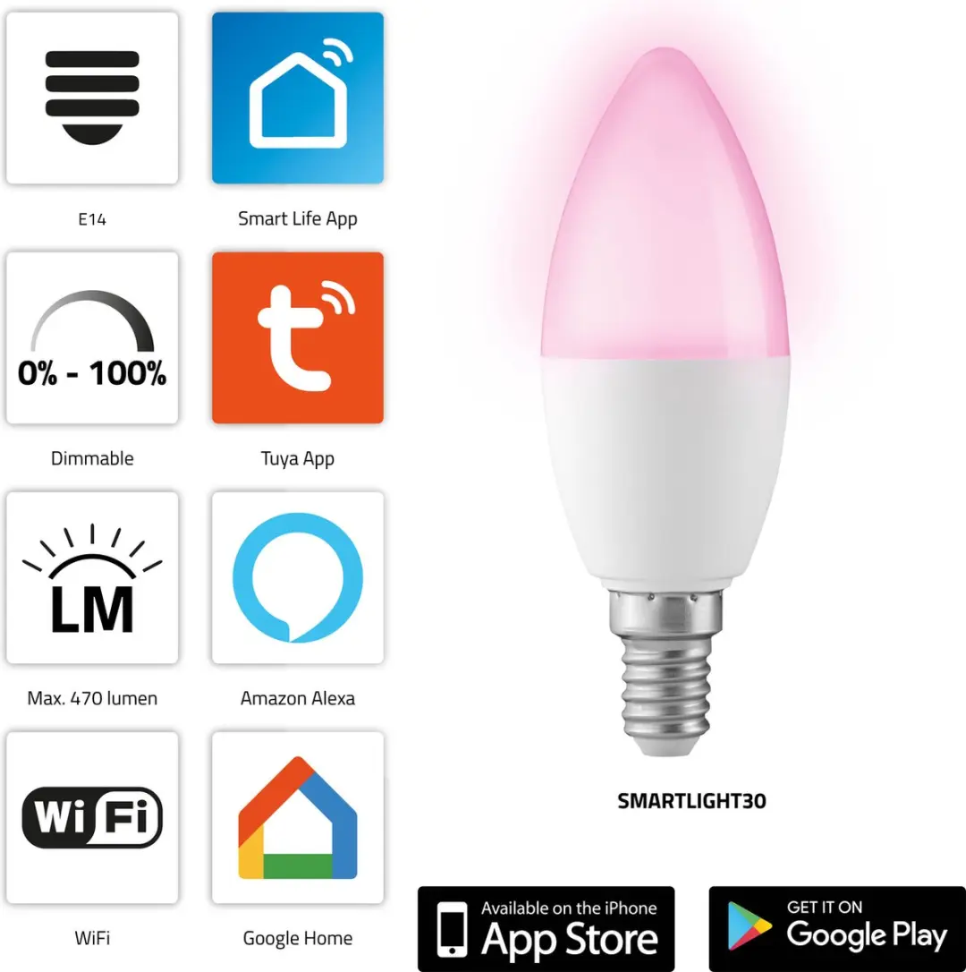 Alecto SMARTLIGHT30 Smart WiFi LED Kleurenlamp - RGB 5W