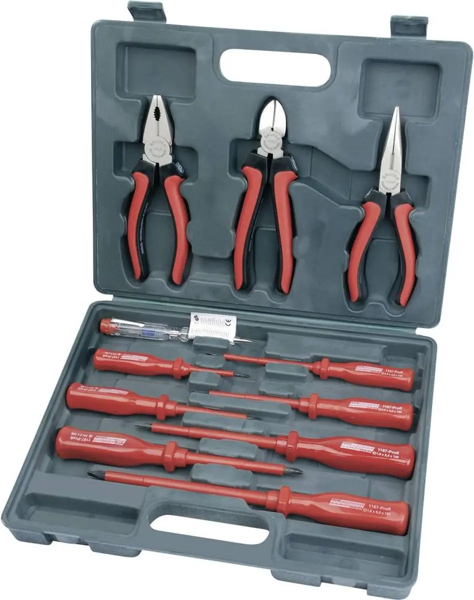 Brüder Mannesmann 11240 Elektro Gereedschapset - 11-delig - Rood/Zwart