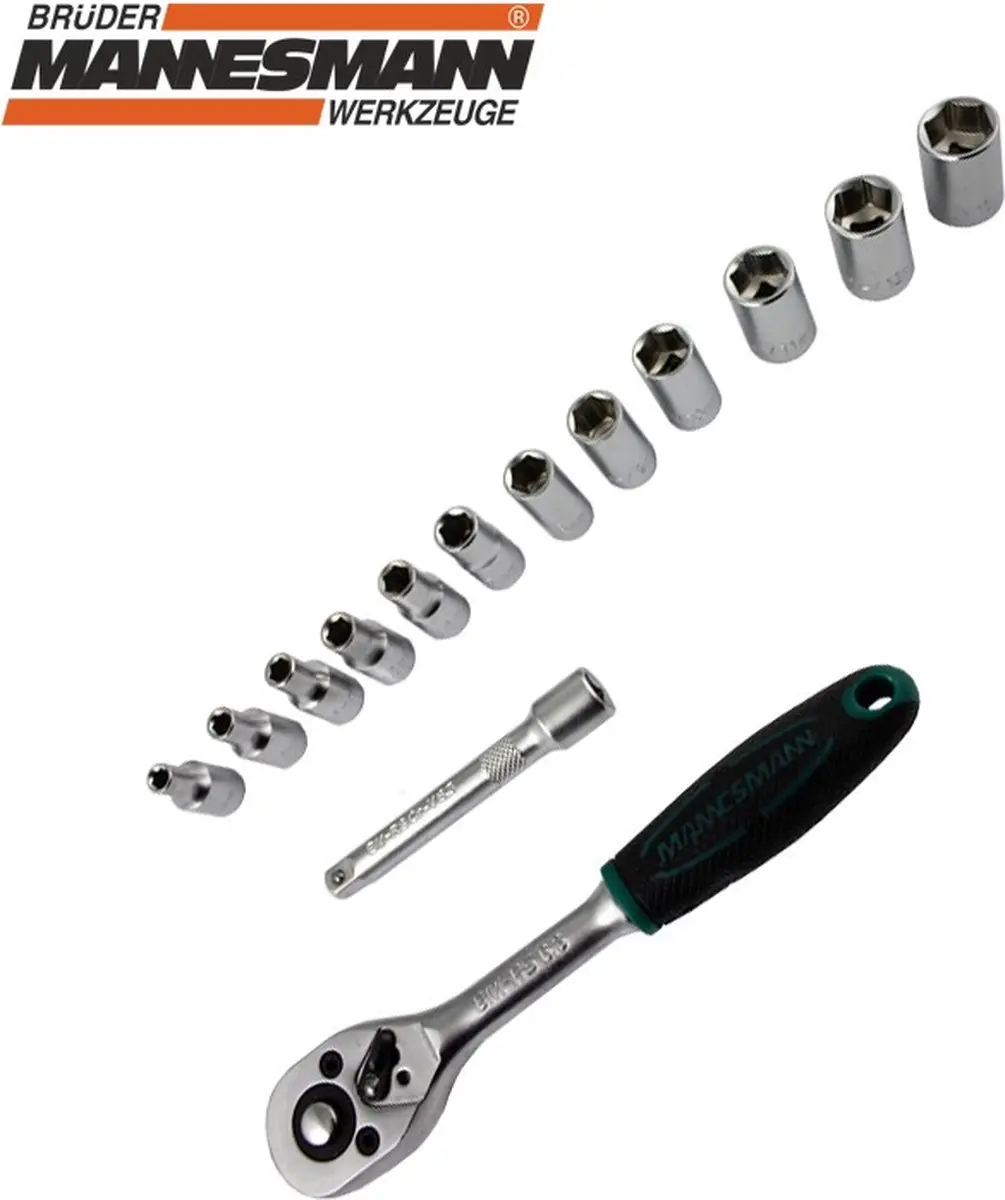 Brüder Mannesmann Dopsleutelset 14-delig 1/4" - Chrome-Vanadium Staal