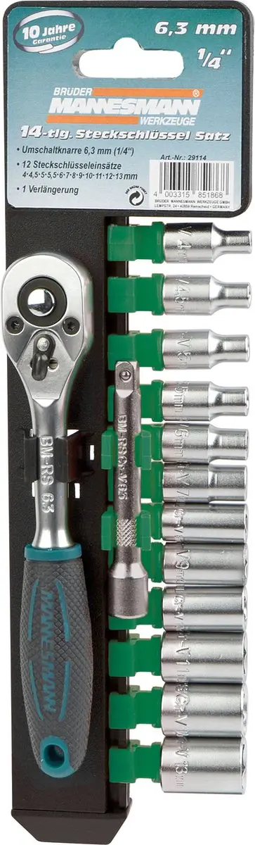 Brüder Mannesmann Dopsleutelset 14-delig 1/4" - Chrome-Vanadium Staal