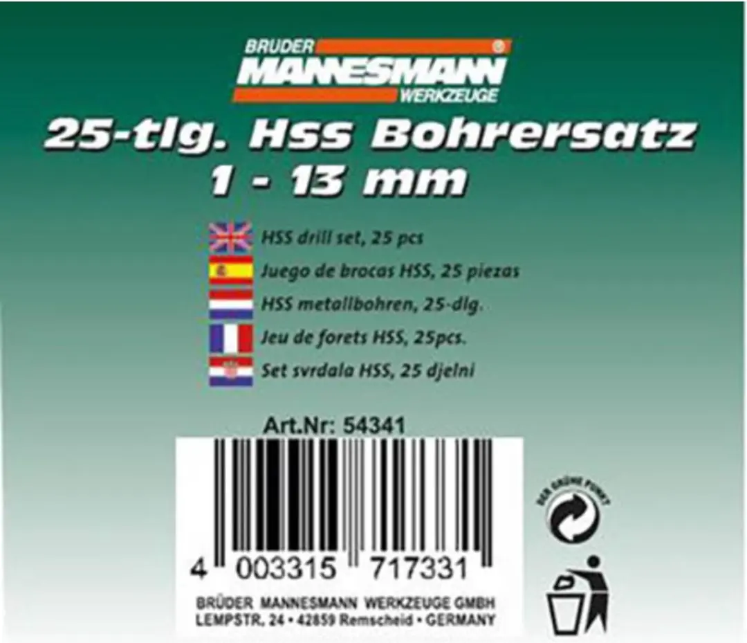 Brüder Mannesmann M54341 Spiraalboorset 25-delig