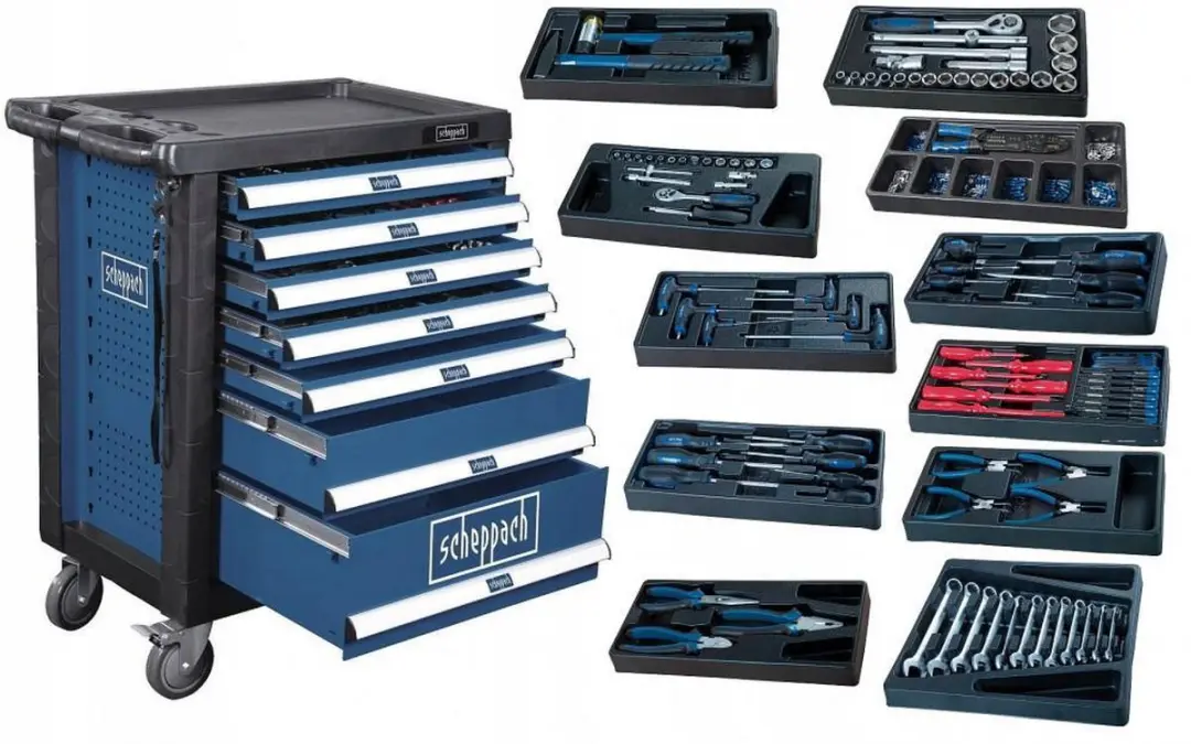 Scheppach TW1000 Gereedschapswagen - 263-delig - 7 Lades - Blauw/Zwart - afbeelding 6 van 6