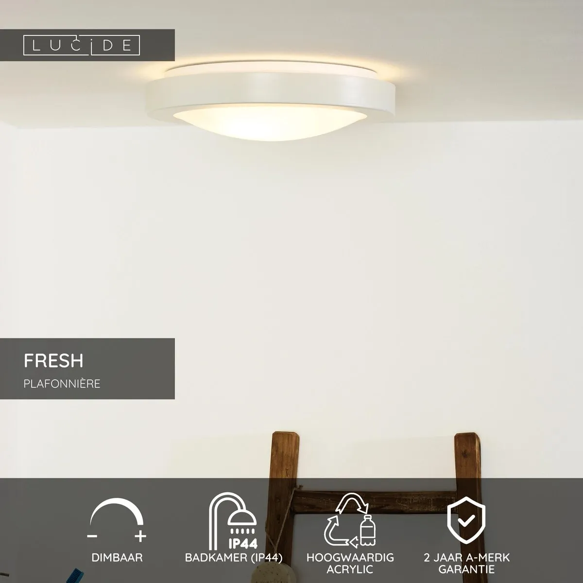 Lucide FRESH Plafonnière Badkamer Ø35cm 2xE27 - Wit