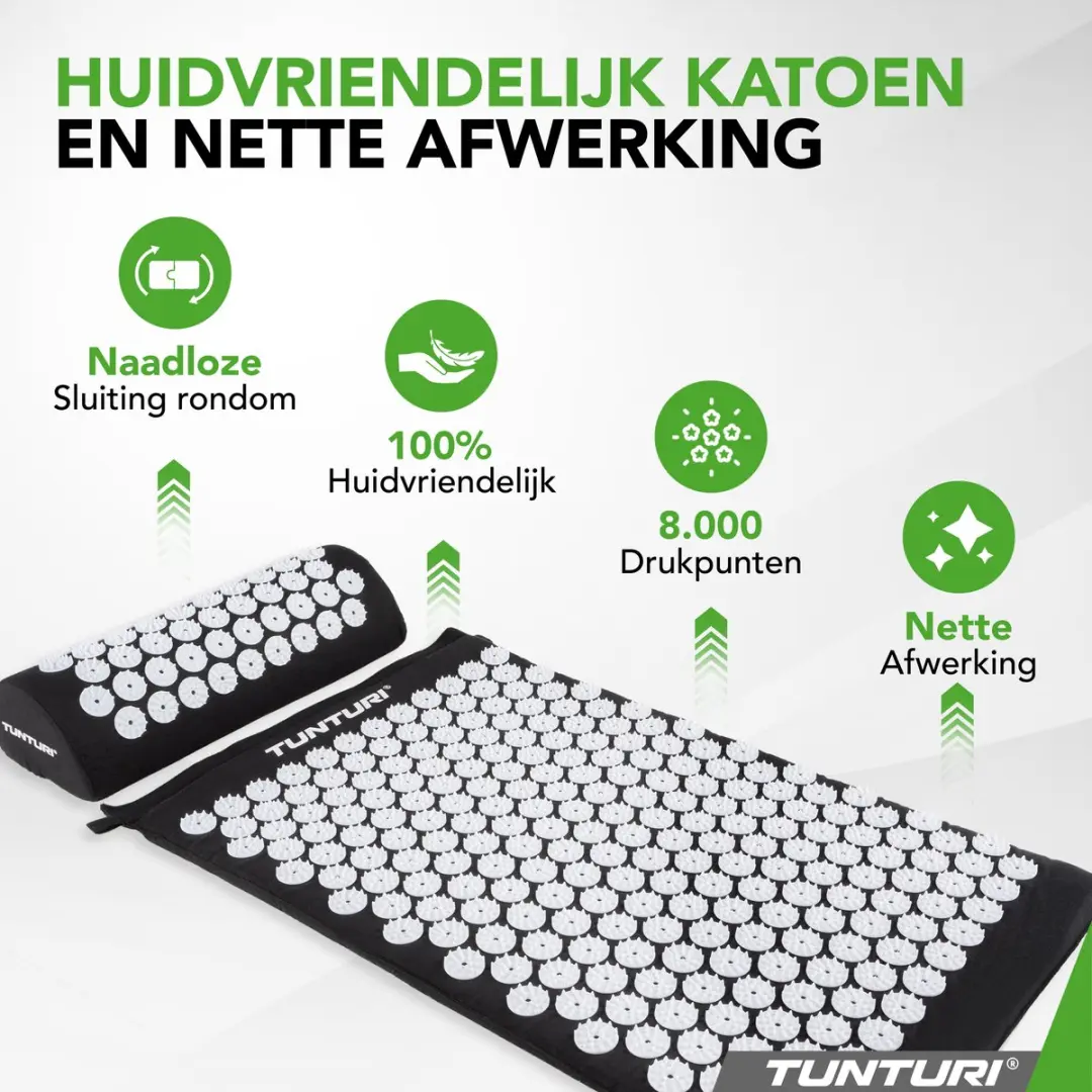 Tunturi Spijkermat met Kussen Acupressuur - 68x42cm - Zwart