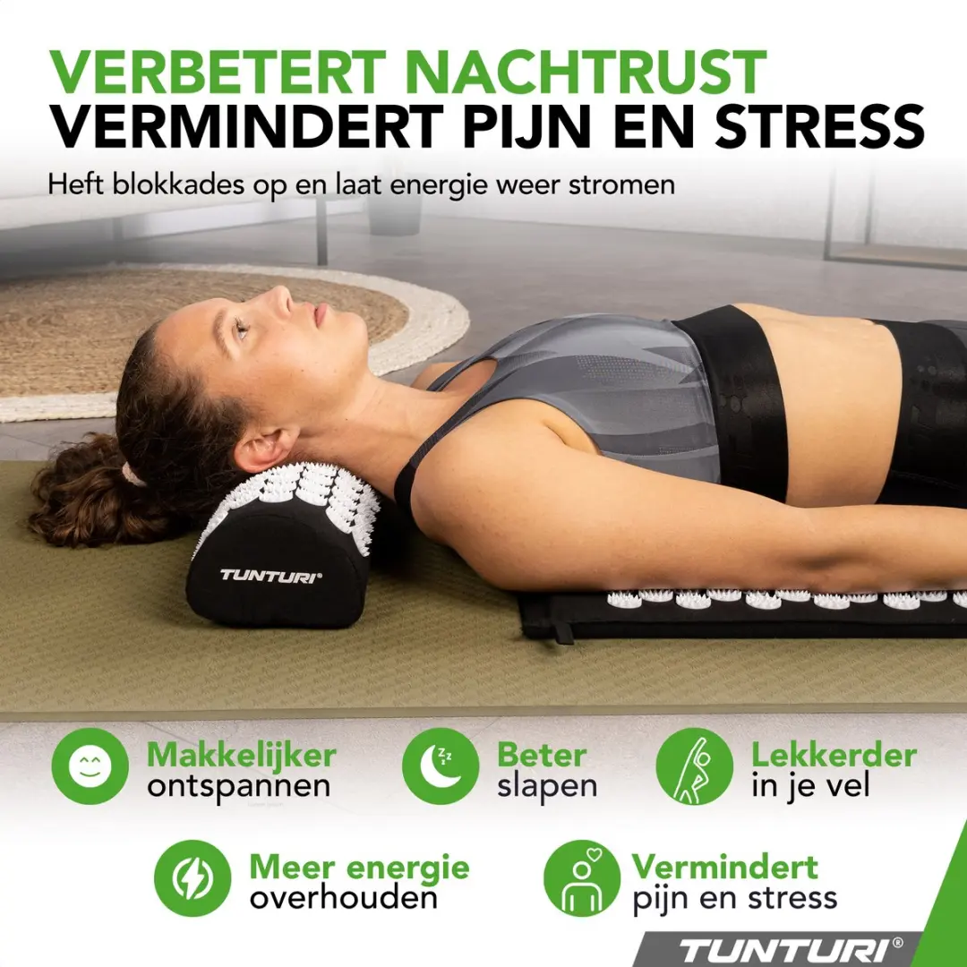 Tunturi Spijkermat met Kussen Acupressuur - 68x42cm - Zwart - afbeelding 6 van 6