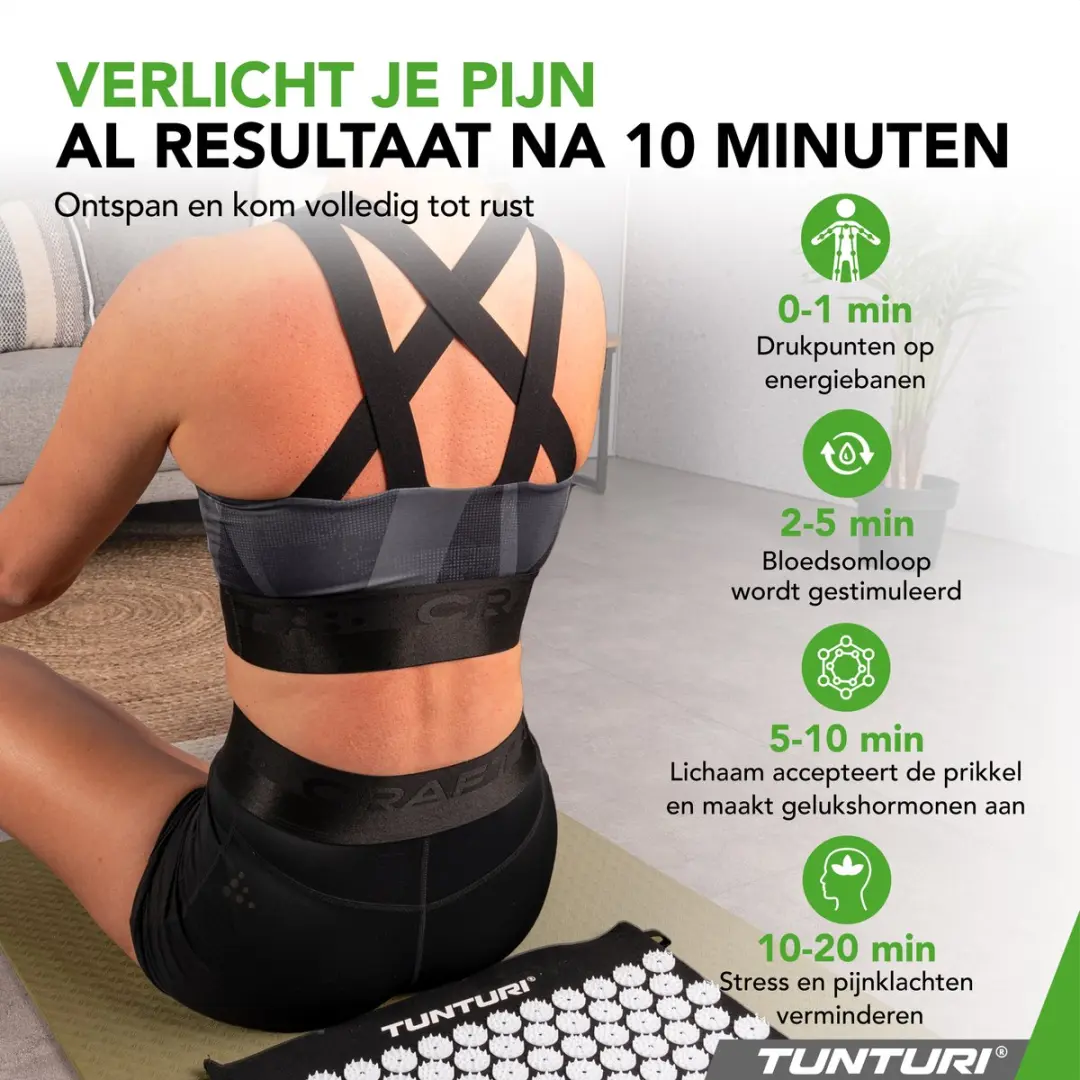 Tunturi Spijkermat met Kussen Acupressuur - 68x42cm - Zwart