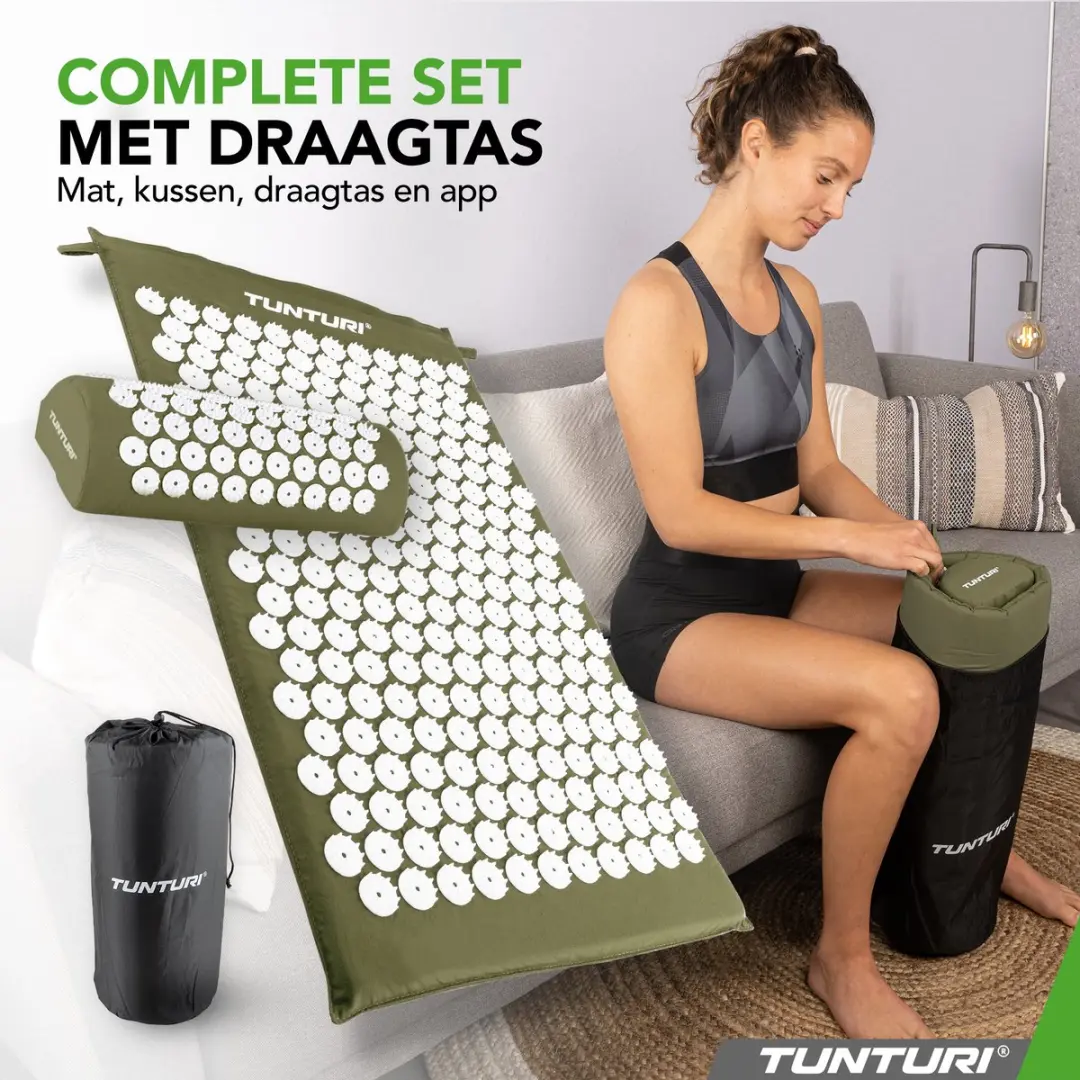 Tunturi Spijkermat met Kussen - Acupressuur 68x42cm Legergroen