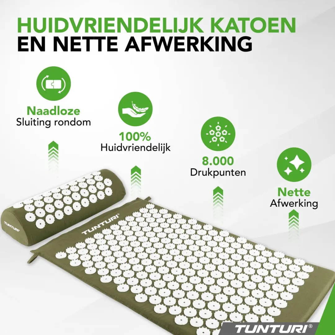 Tunturi Spijkermat met Kussen - Acupressuur 68x42cm Legergroen - afbeelding 6 van 6