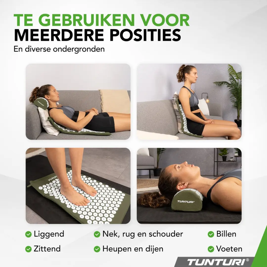 Tunturi Spijkermat met Kussen - Acupressuur 68x42cm Legergroen