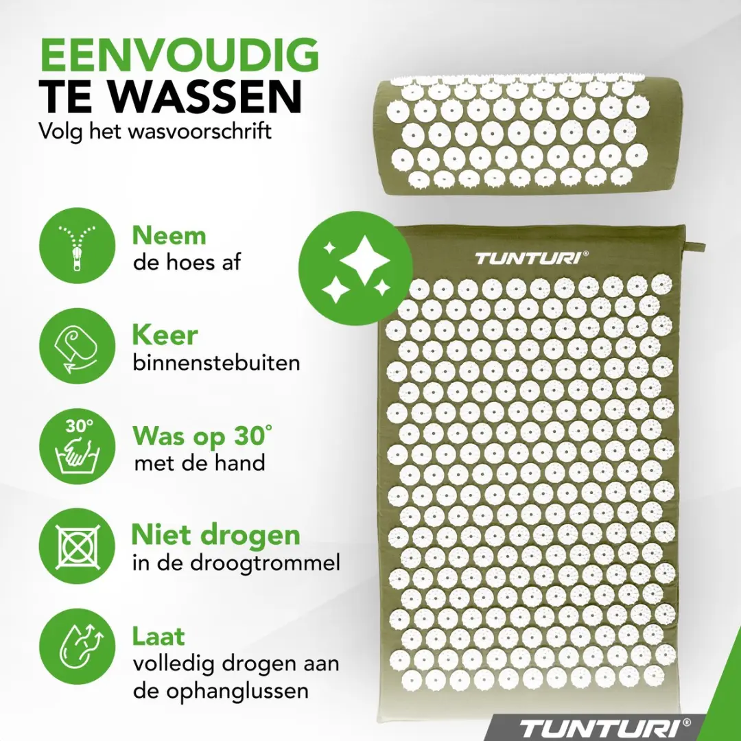 Tunturi Spijkermat met Kussen - Acupressuur 68x42cm Legergroen