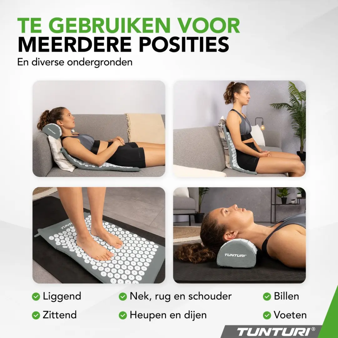 Tunturi Spijkermat met Kussen Acupressuur - 68x42cm - Grijs