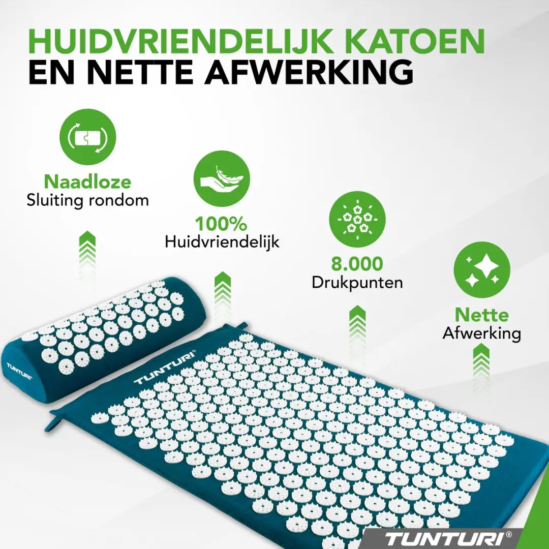 Tunturi Spijkermat met Kussen - Acupressuur 68x42cm - Petrolblauw