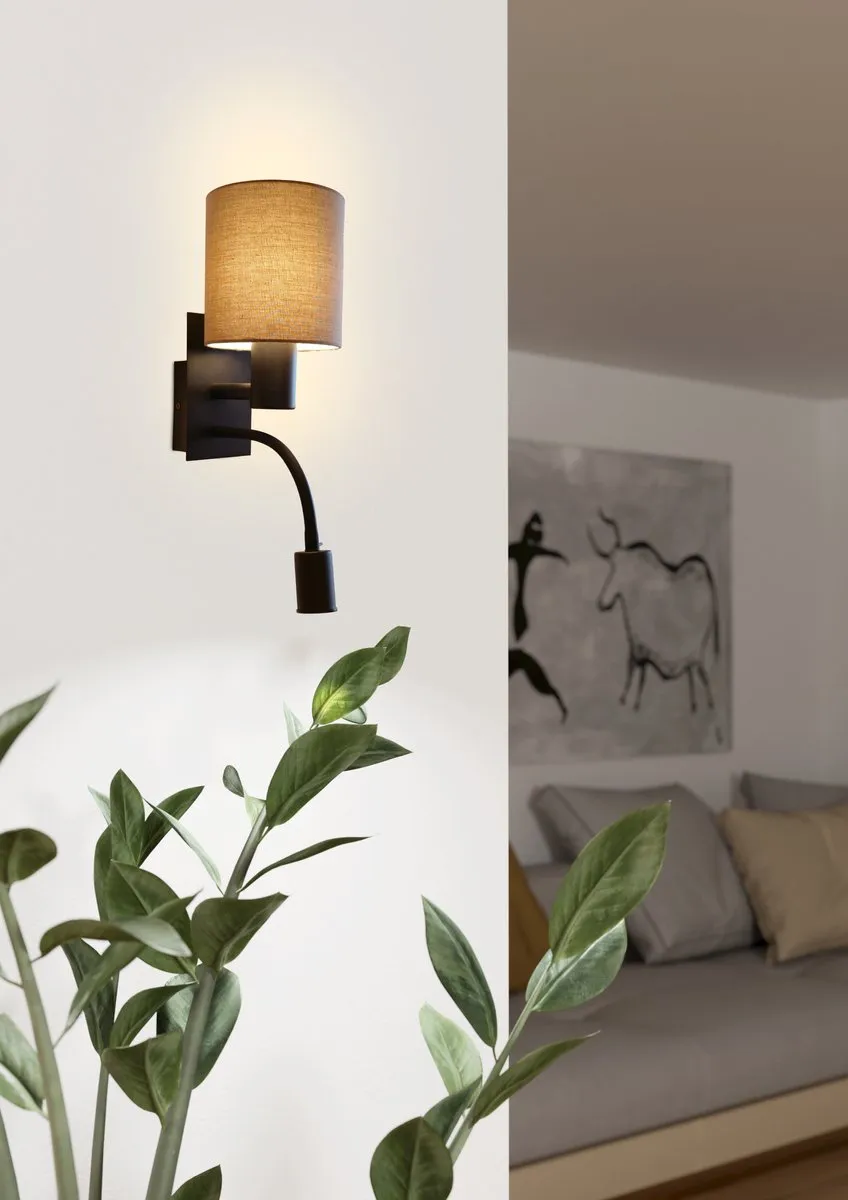 Eglo Pasteri Wandlamp 2 Lichtpunten E27 - 38cm - Zwart/Bruin/Antraciet - afbeelding 6 van 6