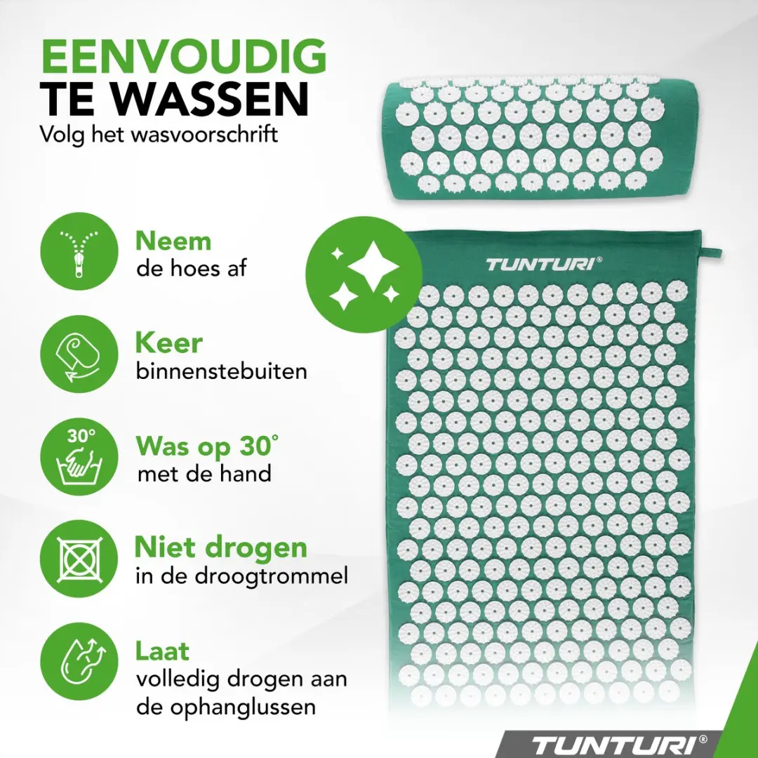 Tunturi Spijkermat met kussen - Acupressuur 68x42cm - Groen