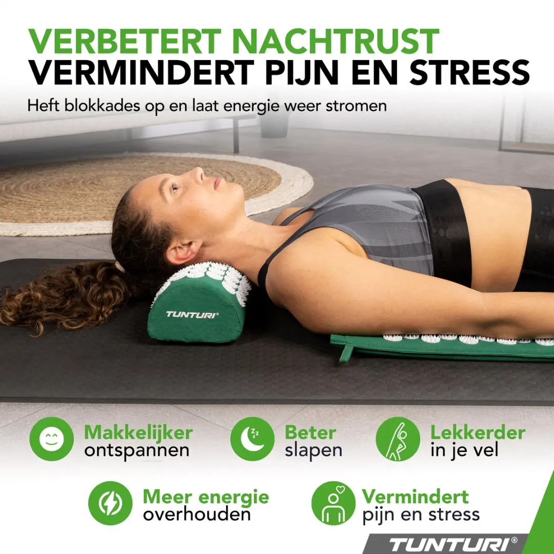 Tunturi Spijkermat met kussen - Acupressuur 68x42cm - Groen