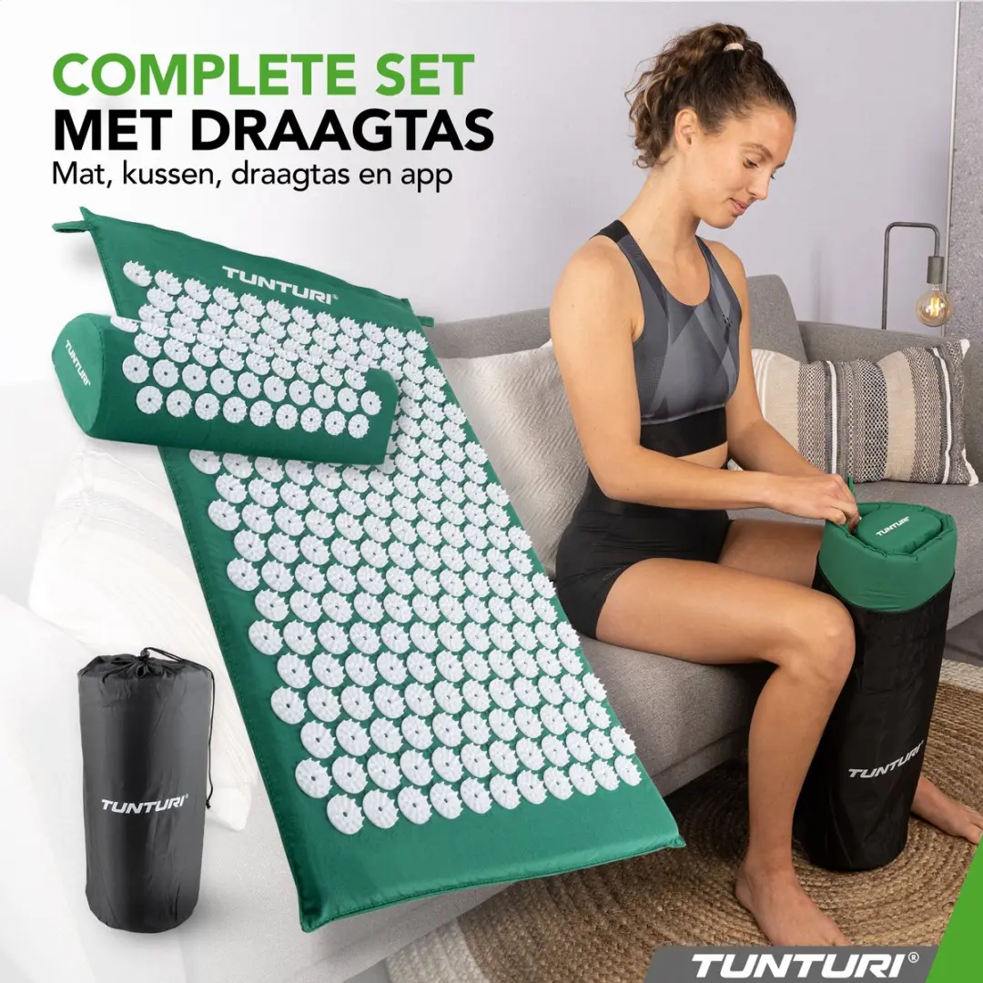 Tunturi Spijkermat met kussen - Acupressuur 68x42cm - Groen - afbeelding 6 van 6